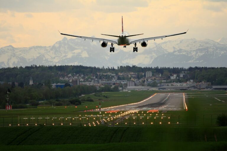 Airplane about to land on runway